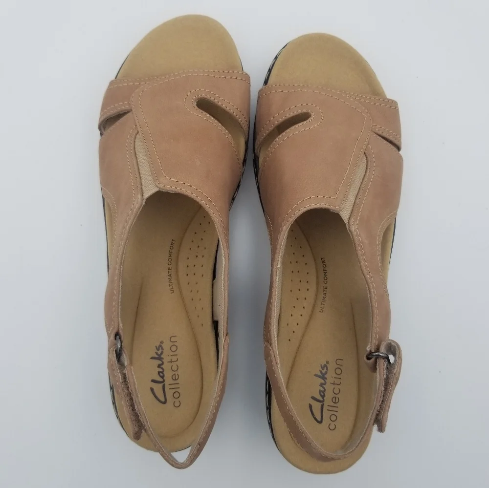 Clarks Brown Nubuck Slingback Wedge Sandal - Picture 10 of 14